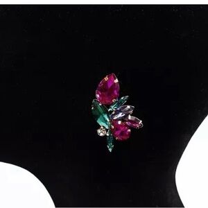 Statement Multicolor Crystal Cluster Earrings | Pink & Emerald Gem Glam